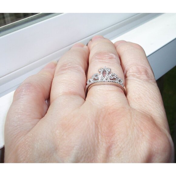 925 STERLING SILVER Princess Crown Cubic Zirconia Ring - Picture 4 of 14